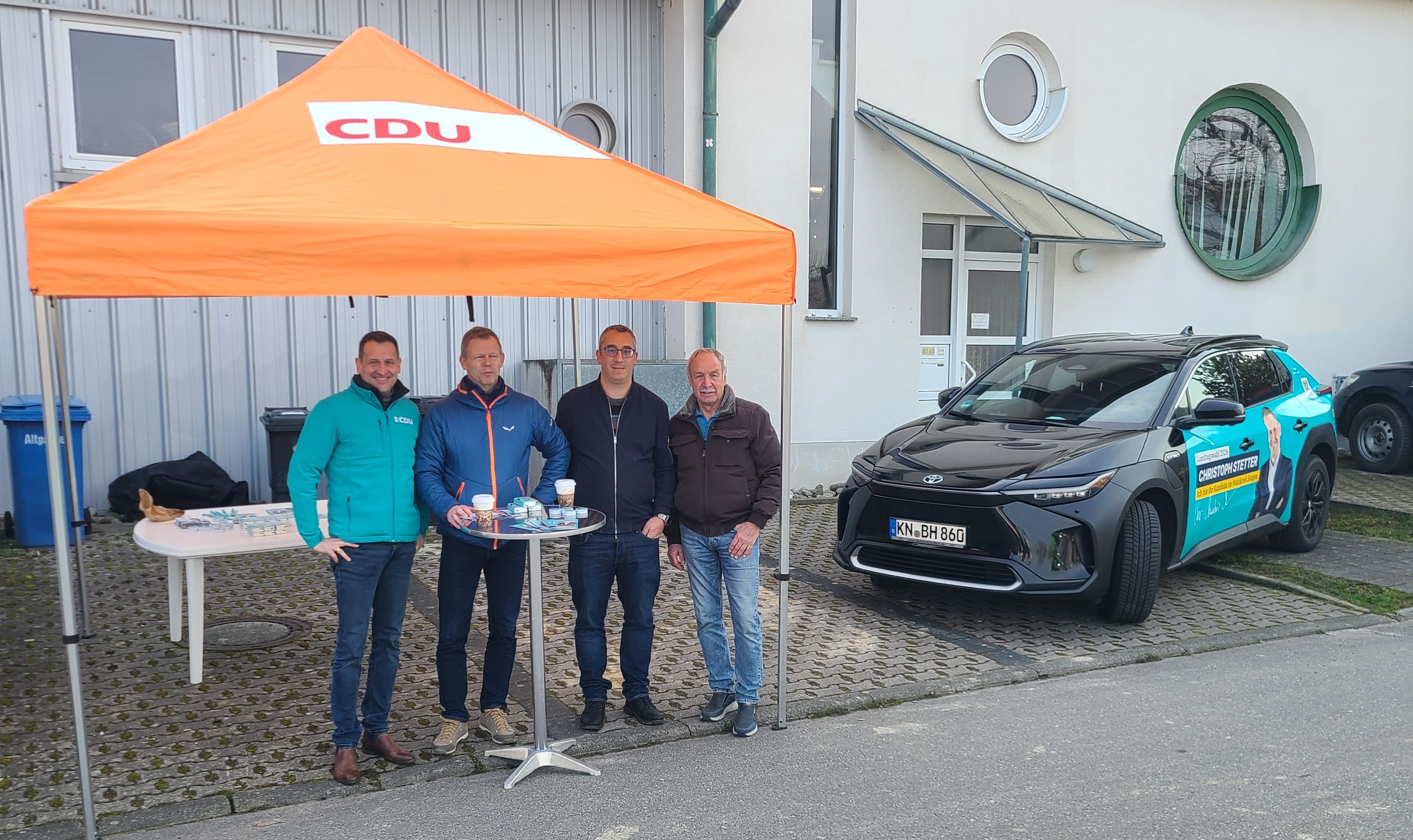 v.l.n.r.: CDU-Landtagskandidat Christoph Stetter, J�rgen Beirer, Matthias Hermann und Reinhard Gasser.
Bild: Michael Storks