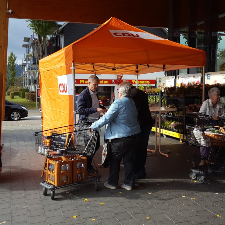 Der Info-Stand der CDU Bodman-Ludwigshafen. Bild: Michael Storks
